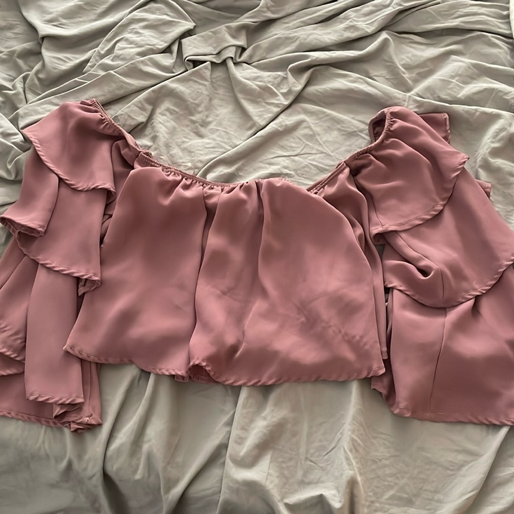 Blush Crop Top with flowy off shoulder sleeves